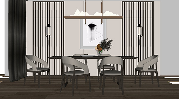 新中式家居餐厅餐桌椅组合SU模型ID2688233672
