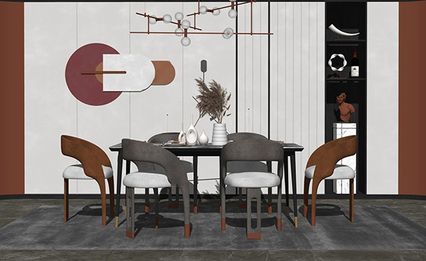 现代餐厅 餐桌椅组合SU模型ID2688233770